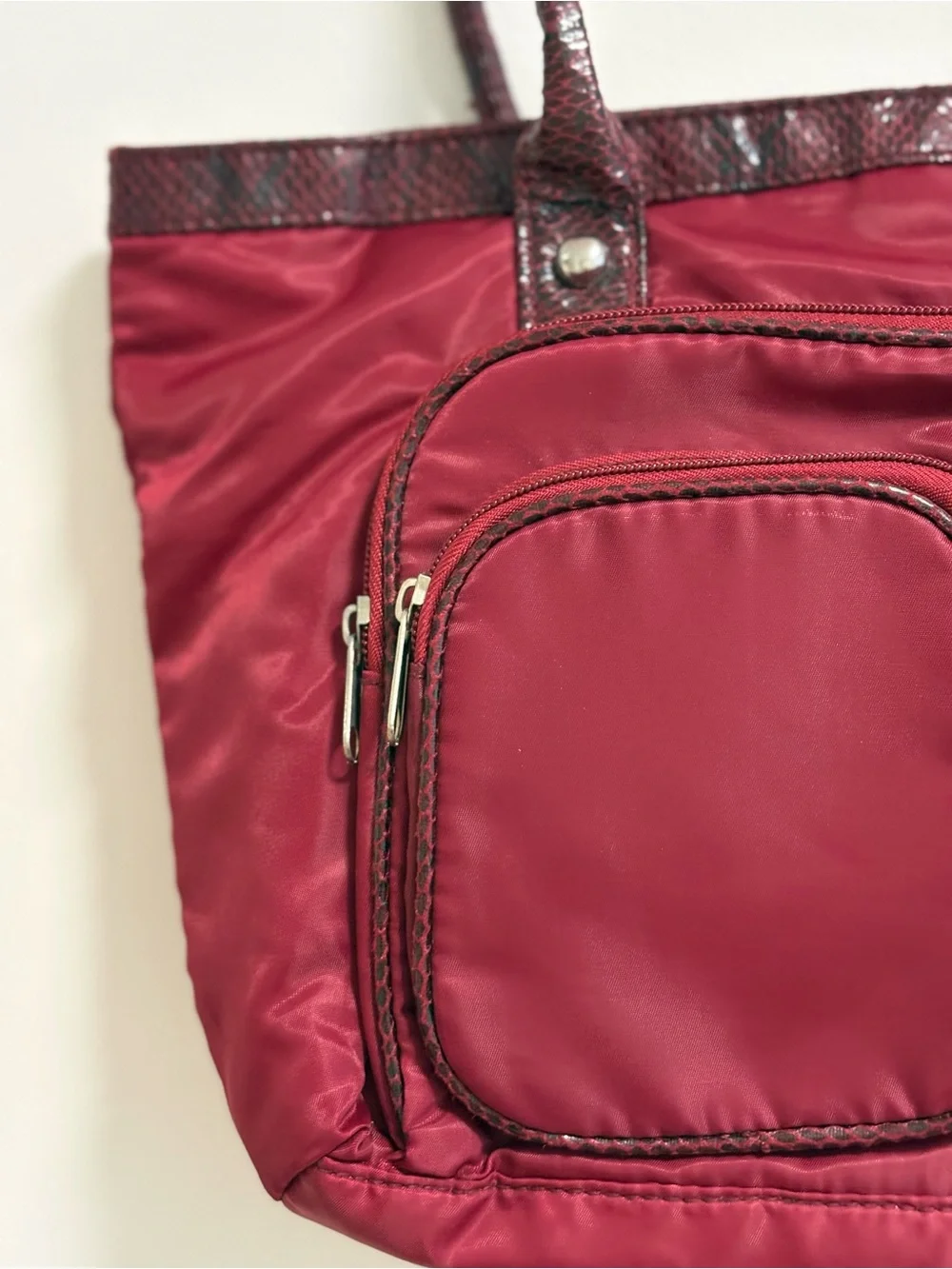 Maroon Nylon Tote Bag